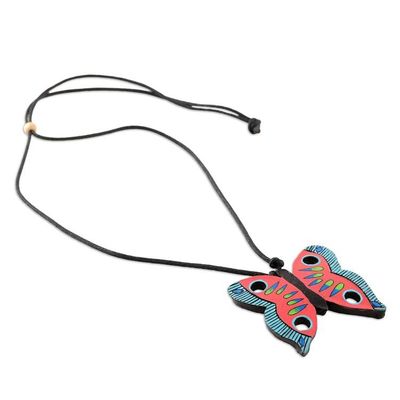 Alternate image for Hand-Painted Butterfly-Shaped Ceramic Pendant Necklace Glorious Butterfly
