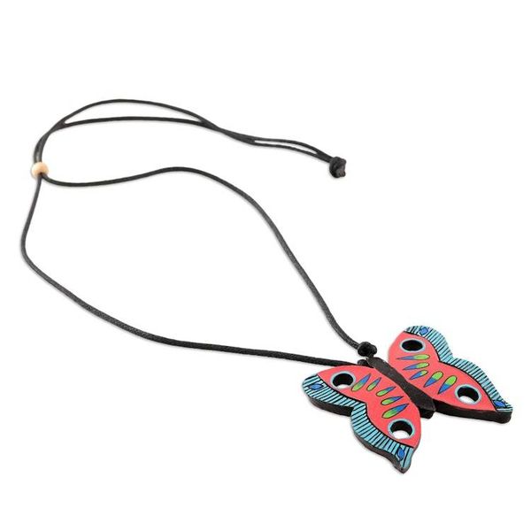 Alternate image for Hand-Painted Butterfly-Shaped Ceramic Pendant Necklace Glorious Butterfly