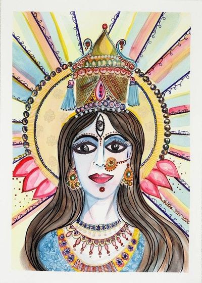 Primary image for Indian Goddess Painting on Handmade Paper Goddess Ganga