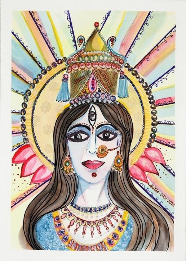 Alternate image for Indian Goddess Painting on Handmade Paper Goddess Ganga