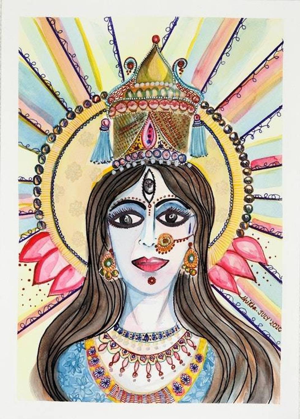 Indian Goddess Painting on Handmade Paper 'Goddess Ganga'