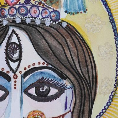 Alternate image for Indian Goddess Painting on Handmade Paper Goddess Ganga