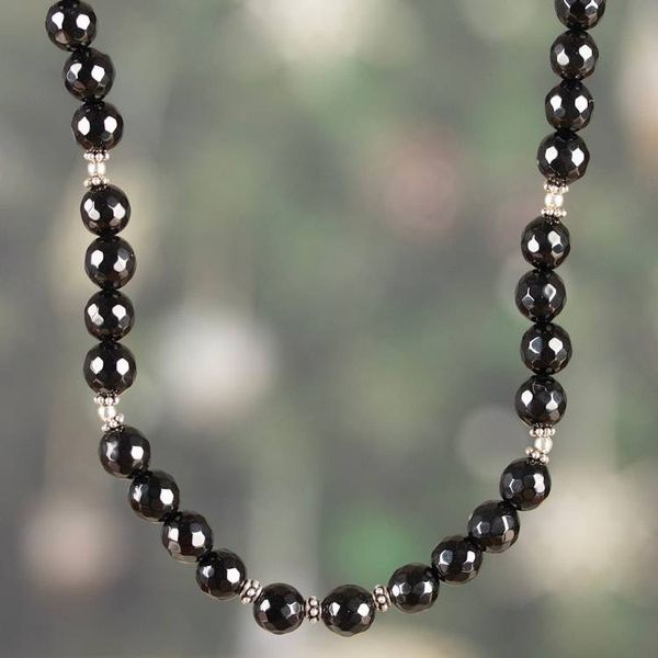 Alternate image for Polished Sterling Silver and Black Onyx Beaded Necklace Mystery Sparks