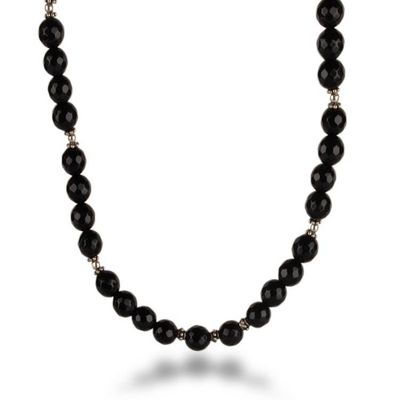 Alternate image for Polished Sterling Silver and Black Onyx Beaded Necklace Mystery Sparks