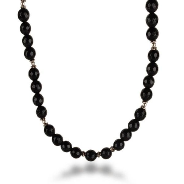 Alternate image for Polished Sterling Silver and Black Onyx Beaded Necklace Mystery Sparks