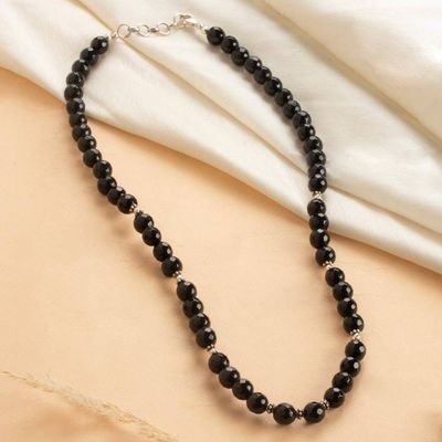 Alternate image for Polished Sterling Silver and Black Onyx Beaded Necklace Mystery Sparks