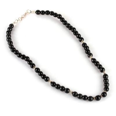 Alternate image for Polished Sterling Silver and Black Onyx Beaded Necklace Mystery Sparks
