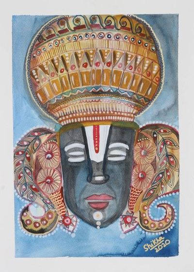 Primary image for Watercolor Vishnu Painting on Handmade Paper Lord Vishnu