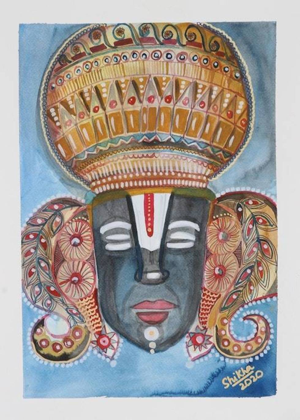 Watercolor Vishnu Painting on Handmade Paper 'Lord Vishnu'