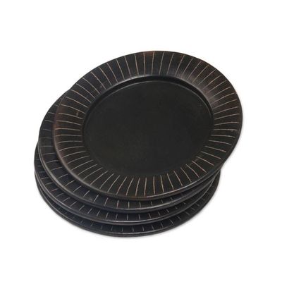 Alternate image for Handcrafted Black Luncheon Plates Etched Rims Set of 4 Radiate
