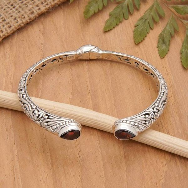 Alternate image for Polished Cuff Bracelet with Two-Carat Garnet Jewels Crimson Tegalalang