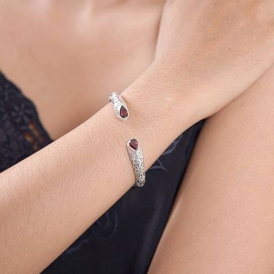 Alternate image for Polished Cuff Bracelet with Two-Carat Garnet Jewels Crimson Tegalalang