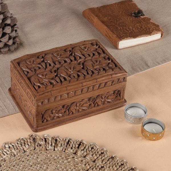 Alternate image for Wood Elephant Jewelry Box Elephant Forest