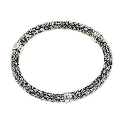 Alternate image for Balinese Braided Sterling Silver Bangle Serpent Wisdom
