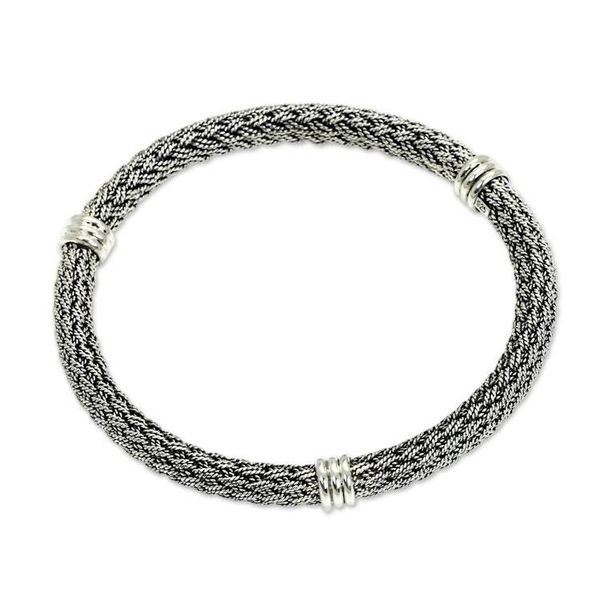 Alternate image for Balinese Braided Sterling Silver Bangle Serpent Wisdom