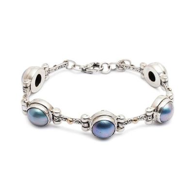 Alternate image for Balinese Gold-Accented Blue Cultured Pearl Station Bracelet Chic Moon Blue