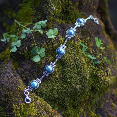 Alternate image for Balinese Gold-Accented Blue Cultured Pearl Station Bracelet Chic Moon Blue