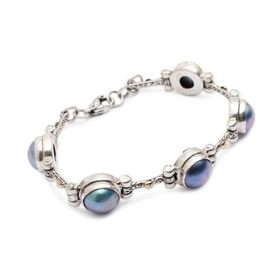 Alternate image for Balinese Gold-Accented Blue Cultured Pearl Station Bracelet Chic Moon Blue