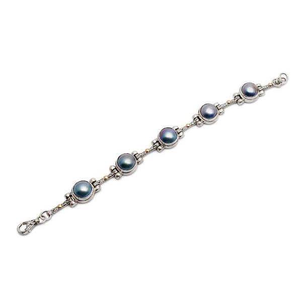 Alternate image for Balinese Gold-Accented Blue Cultured Pearl Station Bracelet Chic Moon Blue