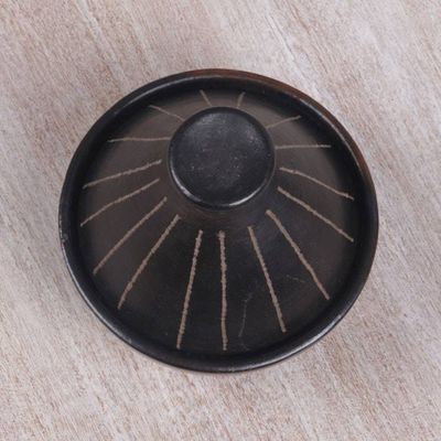 Alternate image for Indonesian Black Ceramic Bowls with Cone Shaped Lids Pair Lombok Lines