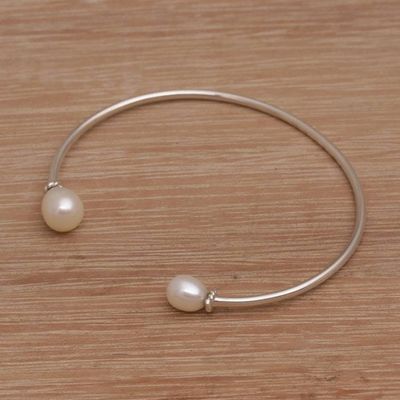 Alternate image for Cultured Freshwater Pearl Sterling Silver Cuff Bracelet Moonlight Ends