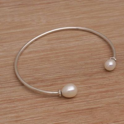 Alternate image for Cultured Freshwater Pearl Sterling Silver Cuff Bracelet Moonlight Ends