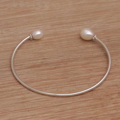 Alternate image for Cultured Freshwater Pearl Sterling Silver Cuff Bracelet Moonlight Ends