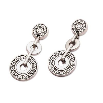 Alternate image for Post Dangle Earrings in Sterling Silver from Bali Coins of the Kingdom