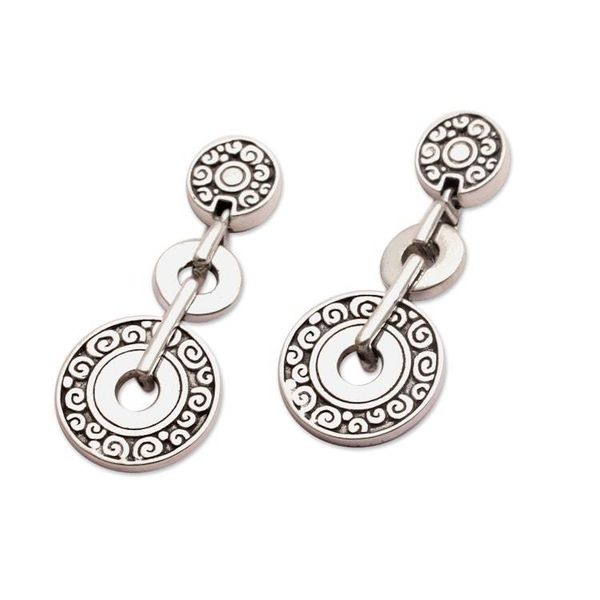 Alternate image for Post Dangle Earrings in Sterling Silver from Bali Coins of the Kingdom