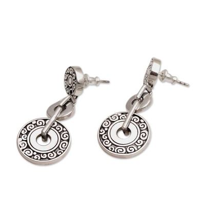 Alternate image for Post Dangle Earrings in Sterling Silver from Bali Coins of the Kingdom