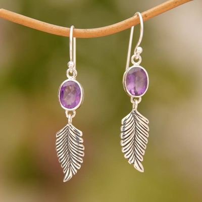 Alternate image for Handmade Sterling Silver and Amethyst Dangle Earrings Passionate Hope