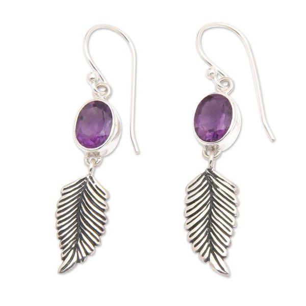 Alternate image for Handmade Sterling Silver and Amethyst Dangle Earrings Passionate Hope