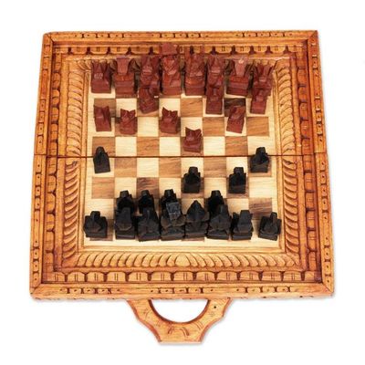 Alternate image for Wood Chess Set with Handles Hand-Carved by Hand in Bali Balinese Heritage