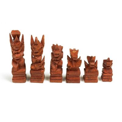 Alternate image for Wood Chess Set with Handles Hand-Carved by Hand in Bali Balinese Heritage