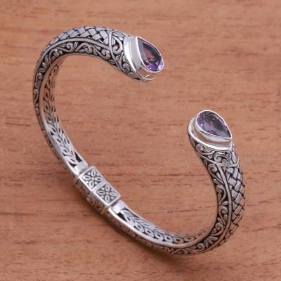 Alternate image for Weave Pattern Amethyst Cuff Bracelet from Bali Woven Drops