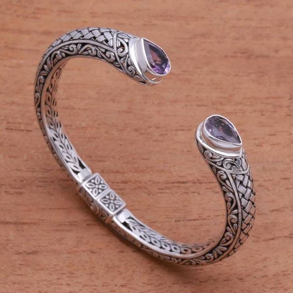 Alternate image for Weave Pattern Amethyst Cuff Bracelet from Bali Woven Drops