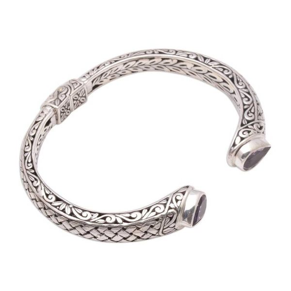 Alternate image for Weave Pattern Amethyst Cuff Bracelet from Bali Woven Drops