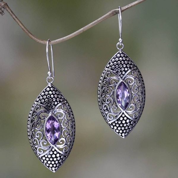 Alternate image for Amethyst in Handcrafted Sterling Silver Earrings Elegant Origin