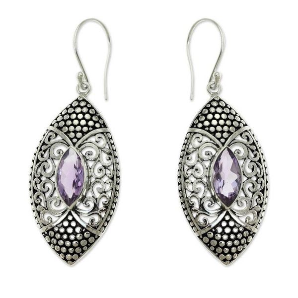 Alternate image for Amethyst in Handcrafted Sterling Silver Earrings Elegant Origin