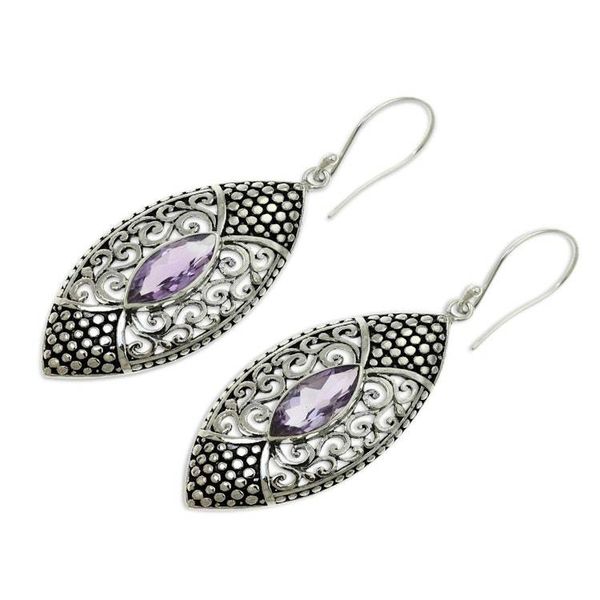 Alternate image for Amethyst in Handcrafted Sterling Silver Earrings Elegant Origin