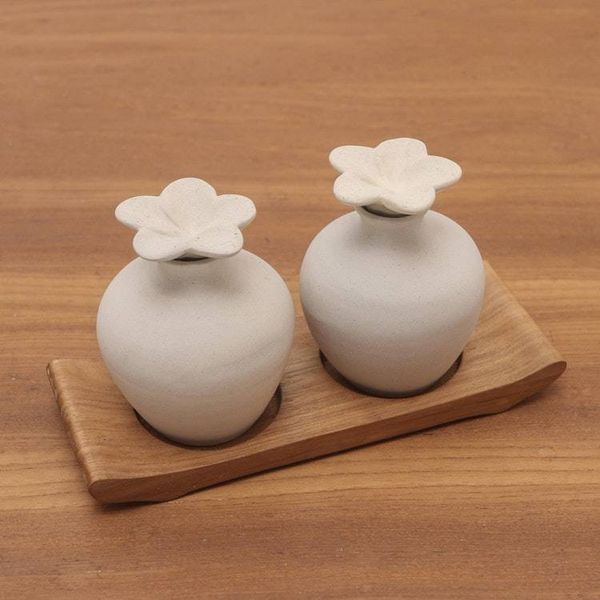 Alternate image for Hand Made Ceramic and Teak Wood Bathroom Set Blooming Frangipani