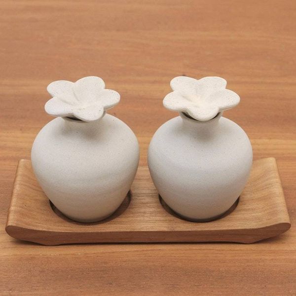 Alternate image for Hand Made Ceramic and Teak Wood Bathroom Set Blooming Frangipani