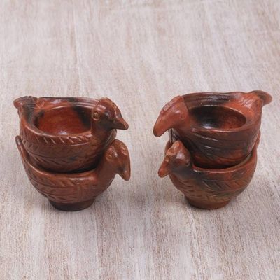 Primary image for Set of 4 Handcrafted Terracotta Hen Egg Cups in Brown Hens Treasure