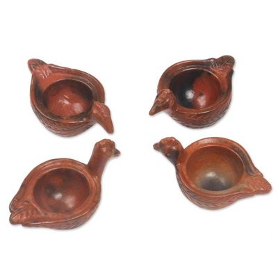 Alternate image for Set of 4 Handcrafted Terracotta Hen Egg Cups in Brown Hens Treasure