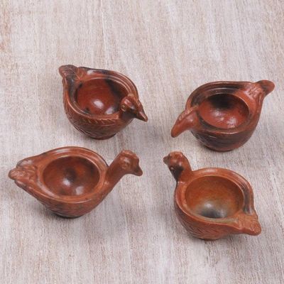Alternate image for Set of 4 Handcrafted Terracotta Hen Egg Cups in Brown Hens Treasure