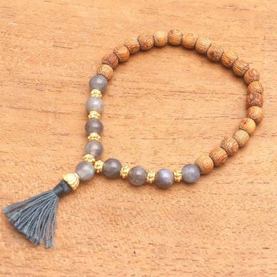 Alternate image for Gold Accented Labradorite and Wood Beaded Stretch Bracelet Batuan Harmony
