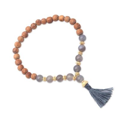 Alternate image for Gold Accented Labradorite and Wood Beaded Stretch Bracelet Batuan Harmony