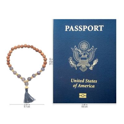 Alternate image for Gold Accented Labradorite and Wood Beaded Stretch Bracelet Batuan Harmony