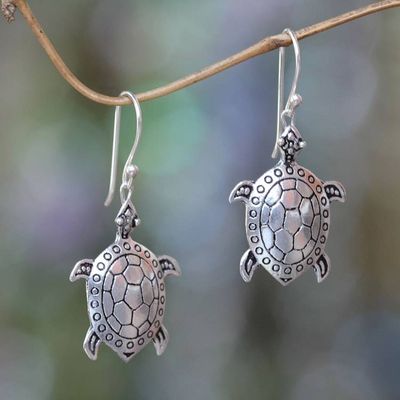 Primary image for Handcrafted Silver Turtle Earrings Turtle of the Sea