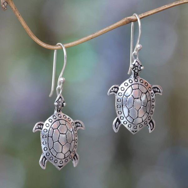 Alternate image for Handcrafted Silver Turtle Earrings Turtle of the Sea
